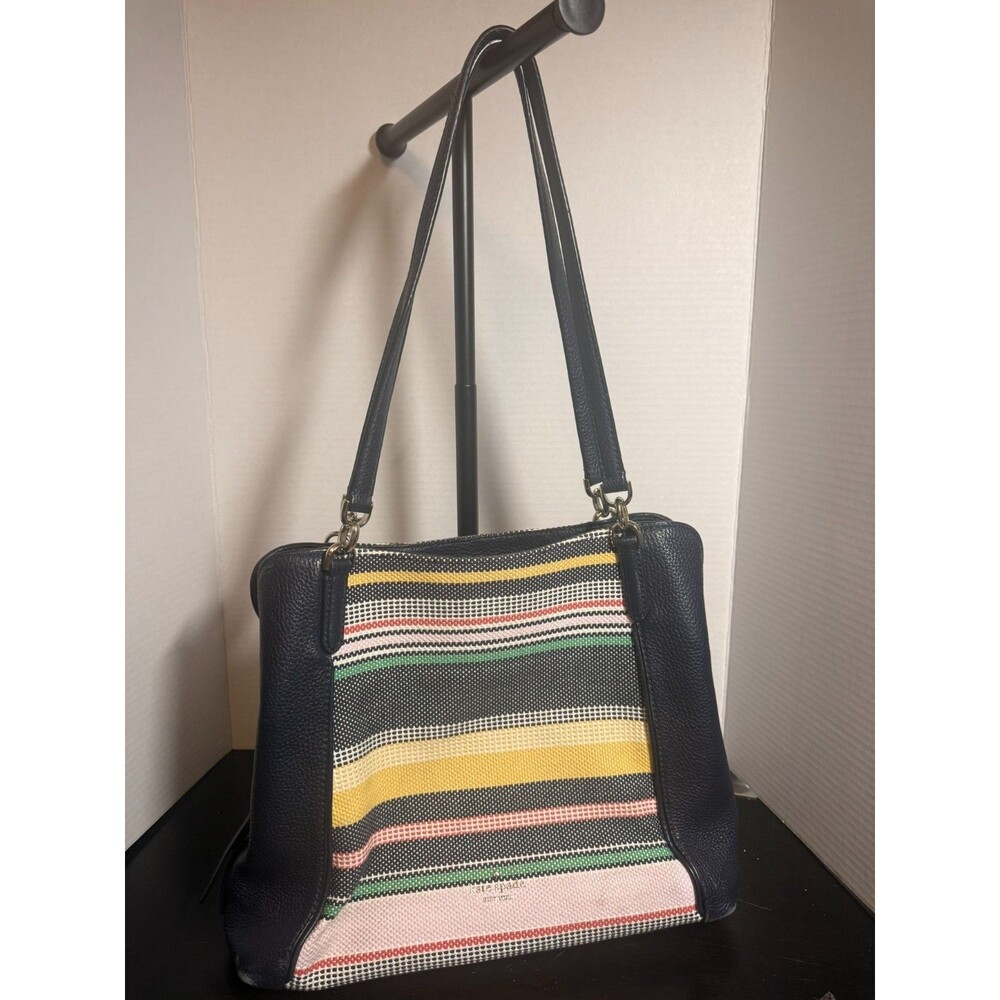 Kate Spade Jackson Boardwalk Stripe Medium Triple Compartment Shoulder Bag Navy